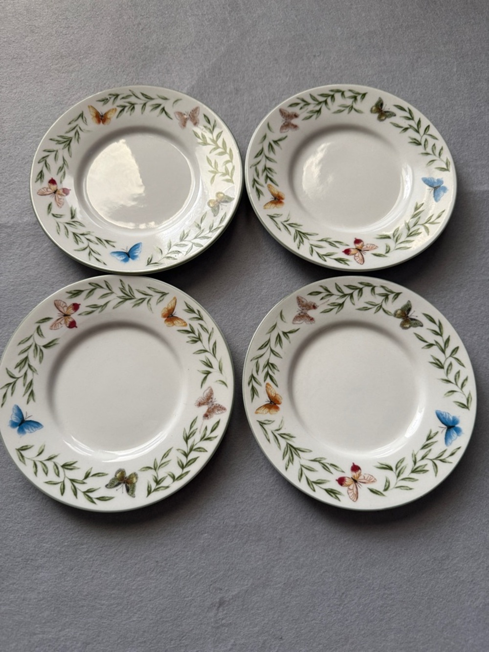 Ceramic 6 Inch Plates White with Multicolor Butterflies Vintage Retrone Arber